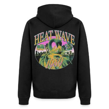 Heat Wave 1989 – Miami Retro Vibes - Unisex Premium Bio Zip Hoodie - Schwarz - Hinten - Nico (187cm)
