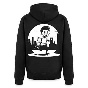 Marathon Junge - Unisex Premium Bio Zip Hoodie - Schwarz - Hinten - Nico (187cm)