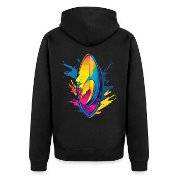 Surfbrett Farbklecks - Unisex Premium Bio Zip Hoodie - Schwarz - Hinten - Nico (187cm)