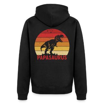 Papasaurus Papa Retro T-Rex Vatertag Geschenk - Unisex Premium Bio Zip Hoodie - Schwarz - Hinten - Nico (187cm)