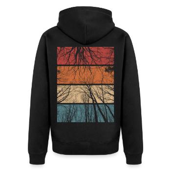 Wald Retro Natur Bäume Outdoor Wandern Geschenk - Unisex Premium Bio Zip Hoodie - Schwarz - Hinten - Nico (187cm)