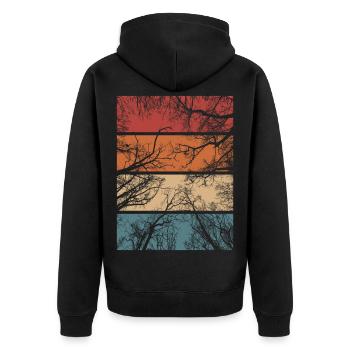 Wald Natur Retro Bäume Outdoor Wandern Geschenk - Unisex Premium Bio Zip Hoodie - Schwarz - Hinten - Nico (187cm)