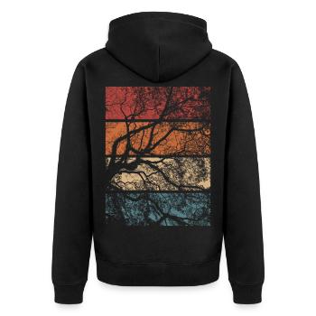 Wald Bäume Retro Natur Outdoor Wandern Geschenk - Unisex Premium Bio Zip Hoodie - Schwarz - Hinten - Nico (187cm)