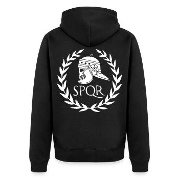 Empire romain et crâne blanc - Veste à capuche bio Premium Unisexe - noir - Dos - Nico (187cm)