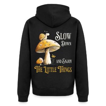 Schnecke Auf Pilz Natur Wald Spruch - Unisex Premium Bio Zip Hoodie - Schwarz - Hinten - Nico (187cm)