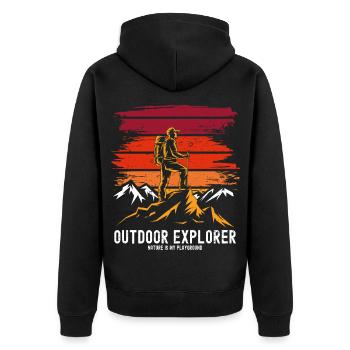 Outdoor Explorer Wandern & Bergsteigen Natur - Unisex Premium Bio Zip Hoodie - Schwarz - Hinten - Nico (187cm)