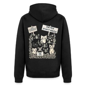 Demo Katzen gegen rechts  - Unisex Premium Bio Zip Hoodie - Schwarz - Hinten - Nico (187cm)