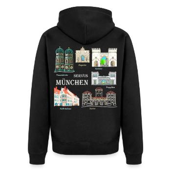 Munich, Hand Drawing Landmark, Bavaria - Unisex Premium Organic Zip Hoodie - black - Back - Nico (187cm)