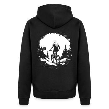 Mountainbiking Skizze - Unisex Premium Bio Zip Hoodie - Schwarz - Hinten - Nico (187cm)