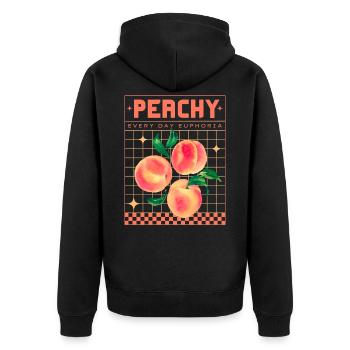 Peachy Euphoria – Retro Fruit Aesthetics - Unisex Premium Organic Zip Hoodie - black - Back - Nico (187cm)