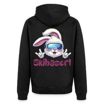 Skihaserl Pistensau Apres Ski - Unisex Premium Bio Zip Hoodie - Schwarz - Hinten - Nico (187cm)