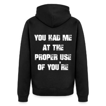 Tu m’as eu à la bonne utilisation de Tu es drôle - Veste à capuche bio Premium Unisexe - noir - Dos - Nico (187cm)