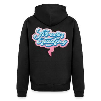 Forever Creating – Künstlerische Typografie - Unisex Premium Bio Zip Hoodie - Schwarz - Hinten - Nico (187cm)