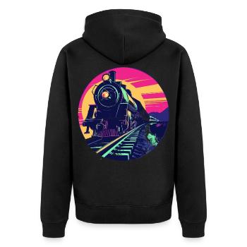 Railway Illustration - Unisex Premium Organic Zip Hoodie - black - Back - Nico (187cm)