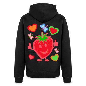 Erdbeere Erdbeer Kinder Kind Sommerzeit - Unisex Premium Bio Zip Hoodie - Schwarz - Hinten - Nico (187cm)