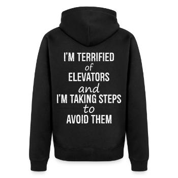I'm terrified of elevators and I'm talking steps - Unisex Premium Organic Zip Hoodie - black - Back - Nico (187cm)