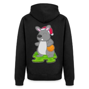 Hase Weihnachten Basketball - Unisex Premium Bio Zip Hoodie - Schwarz - Hinten - Nico (187cm)