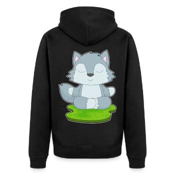 Wolf Yoga Fitness Meditation - Unisex Premium Bio Zip Hoodie - Schwarz - Hinten - Nico (187cm)