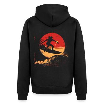 Surferin Sonnenuntergang - Unisex Premium Bio Zip Hoodie - Schwarz - Hinten - Nico (187cm)