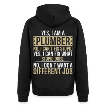 yes I am a Plumber no I can't fix stupid yes I can - Unisex Premium Bio Zip Hoodie - Schwarz - Hinten - Nico (187cm)