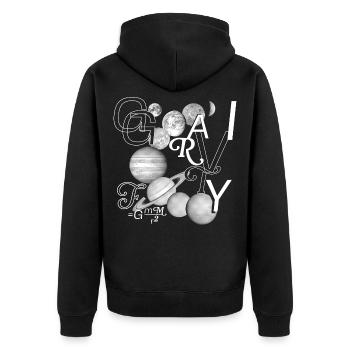 Typo Power : la gravité dans le style - Veste à capuche bio Premium Unisexe - noir - Dos - Nico (187cm)