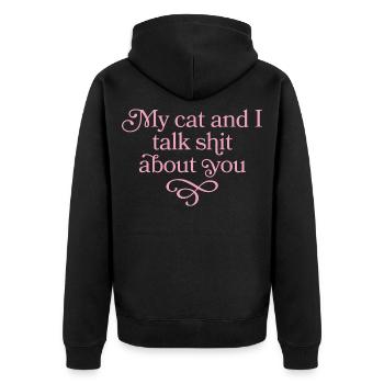 Cat Blasphemy Duo in Pink - Unisex Premium Organic Zip Hoodie - black - Back - Nico (187cm)