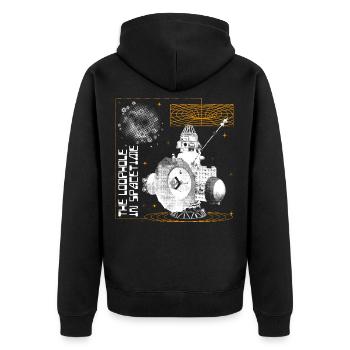 Loophole in Spacetime - Unisex Premium Bio Zip Hoodie - Schwarz - Hinten - Nico (187cm)