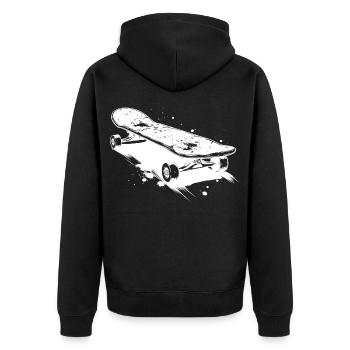 Skateboard Skizze - Unisex Premium Bio Zip Hoodie - Schwarz - Hinten - Nico (187cm)