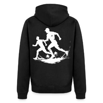 Laufende Grafik - Unisex Premium Bio Zip Hoodie - Schwarz - Hinten - Nico (187cm)