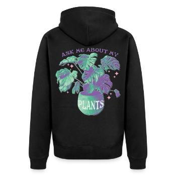 Ask Me About My Plants - Unisex Premium Bio Zip Hoodie - Schwarz - Hinten - Nico (187cm)