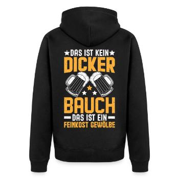 Lustiges Shirt: Feinkostgewölbe statt dicker Bauch - Unisex Premium Bio Zip Hoodie - Schwarz - Hinten - Nico (187cm)