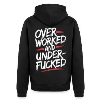 Ausgefallener, überarbeiteter und unterfickter Graffiti-Stil - Unisex Premium Bio Zip Hoodie - Schwarz - Hinten - Nico (187cm)