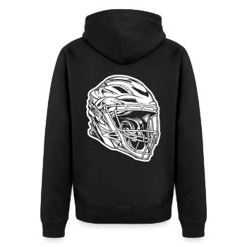Lacrosse Helm Skizze - Unisex Premium Bio Zip Hoodie - Schwarz - Hinten - Nico (187cm)
