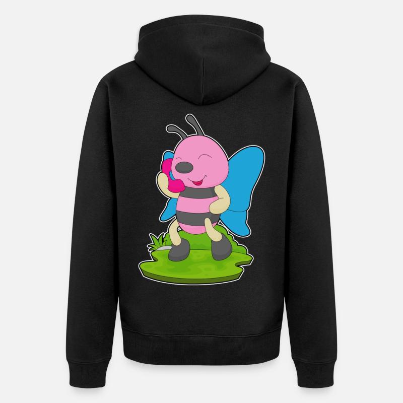 Téléphone papillon - Veste à capuche bio Premium Unisexe - noir