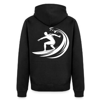Surfing Logo - Unisex Premium Organic Zip Hoodie - black - Back - Nico (187cm)