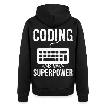 coding is my superpower - Unisex Premium Bio Zip Hoodie - Schwarz - Hinten - Nico (187cm)