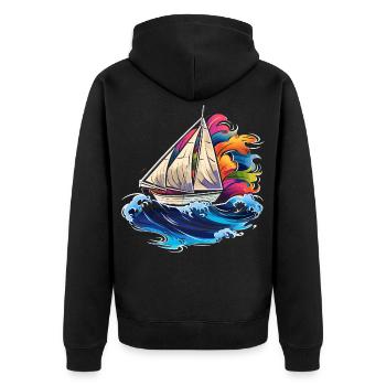 Segeln Synthwave - Unisex Premium Bio Zip Hoodie - Schwarz - Hinten - Nico (187cm)