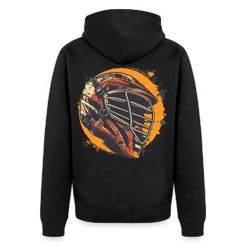 Lacrosse Helmet Graphic - Unisex Premium Organic Zip Hoodie - black - Back - Nico (187cm)