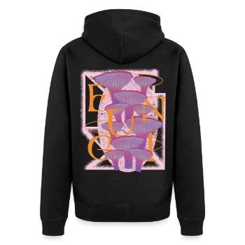 Psychedelic Fungi Bloom - Unisex Premium Bio Zip Hoodie - Schwarz - Hinten - Nico (187cm)