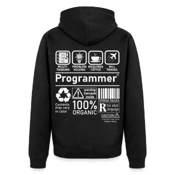 Programmer multi tasking problem solving requires - Unisex Premium Bio Zip Hoodie - Schwarz - Hinten - Nico (187cm)