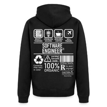 Software Engineer multi tasking problem solving - Unisex Premium Bio Zip Hoodie - Schwarz - Hinten - Nico (187cm)