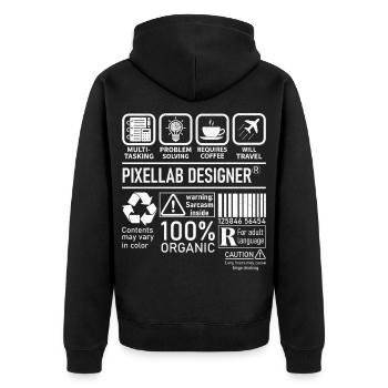 Pixellab Designer multi tasking problem solving - Unisex Premium Bio Zip Hoodie - Schwarz - Hinten - Nico (187cm)