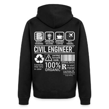 Civil Engineer multi tasking problem solving - Unisex Premium Bio Zip Hoodie - Schwarz - Hinten - Nico (187cm)