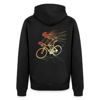 Radfahrerin Zeichnung - Unisex Premium Bio Zip Hoodie - Schwarz - Hinten - Nico (187cm)