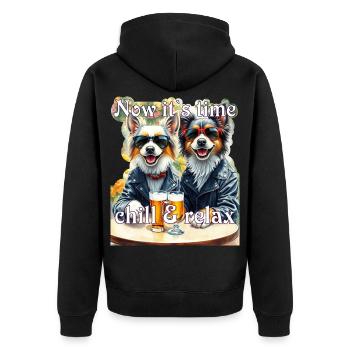 Glückliche Hunde Sonnenbrille Bier Biker Bierzeit - Unisex Premium Bio Zip Hoodie - Schwarz - Hinten - Nico (187cm)