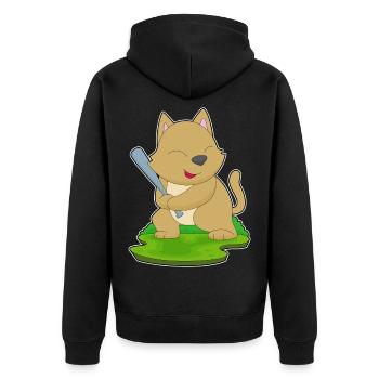 Katze Baseball Baseballschläger - Unisex Premium Bio Zip Hoodie - Schwarz - Hinten - Nico (187cm)