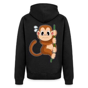 Affe Liane Dschungel - Unisex Premium Bio Zip Hoodie - Schwarz - Hinten - Nico (187cm)