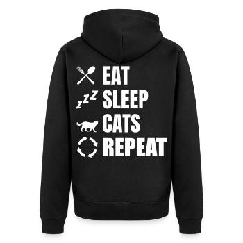 Essen Schlafen Katzen Wiederholen - Unisex Premium Bio Zip Hoodie - Schwarz - Hinten - Nico (187cm)