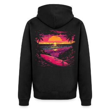 Surfing 90s Look - Unisex Premium Organic Zip Hoodie - black - Back - Nico (187cm)