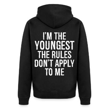 Je suis le plus jeune, les règles ne s’appliquent pas à moi - Veste à capuche bio Premium Unisexe - noir - Dos - Nico (187cm)